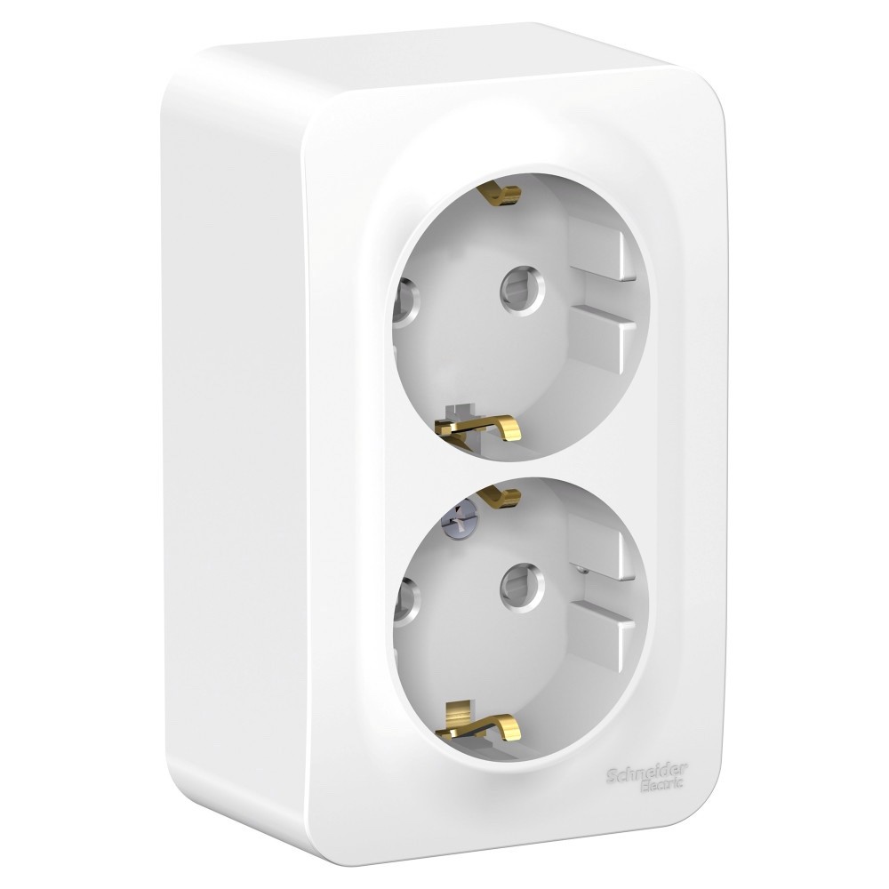 Systeme Electric Blanca наруж Бел Розетка 2-ая с/з со шторками 16А, 250В, монтажная пластина