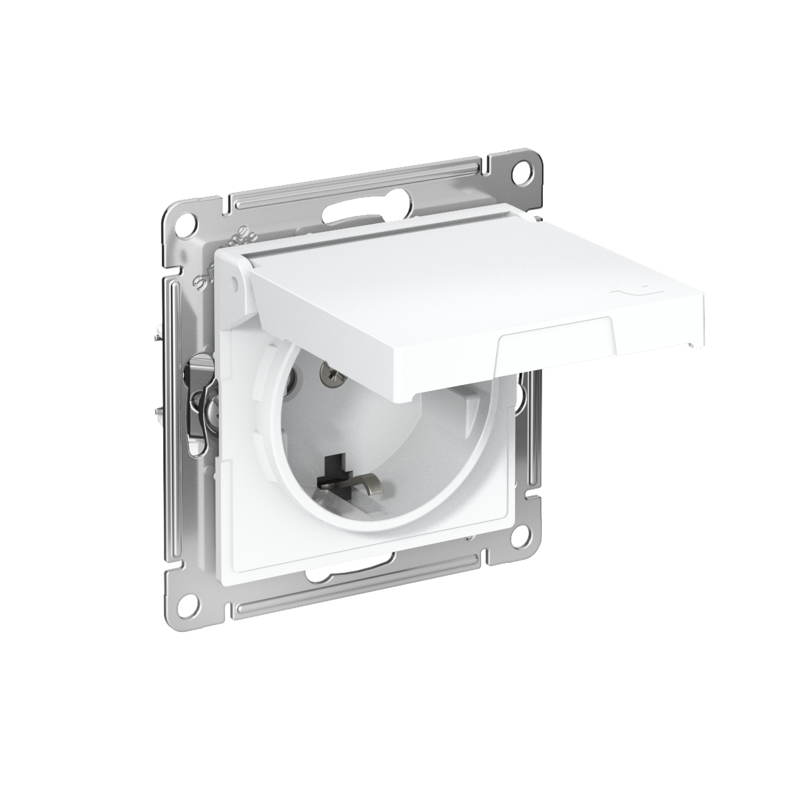 Systeme Electric AtlasDesign Белый Розетка с заземл. со шторк. с крышкой, 16А,IP20, мех., быстрозажим. клем.