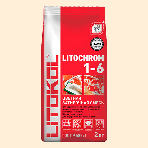 Затирка швов цементная Litokol Litochrom 1-6 C.480 ваниль, алюм.мешок 2 кг