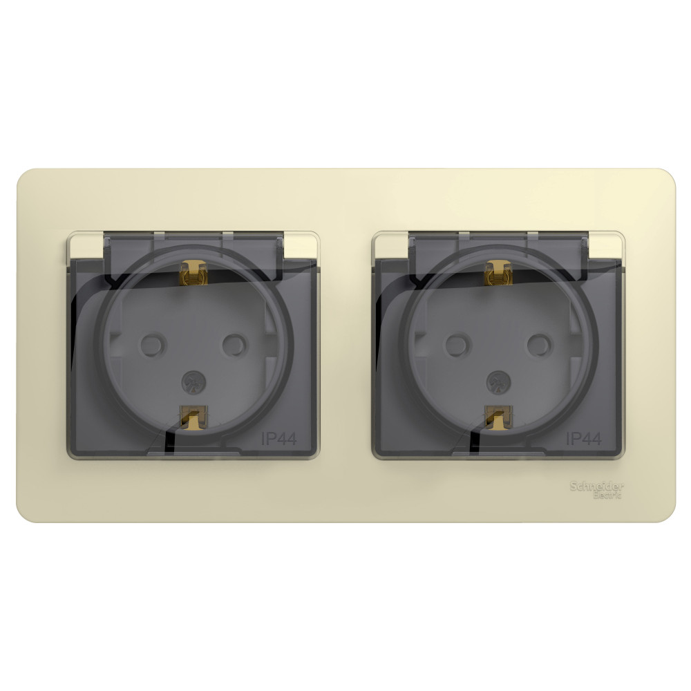 Systeme Electric Glossa Беж Розетка 2-ая с/з, со шторками, в сборе, IP44