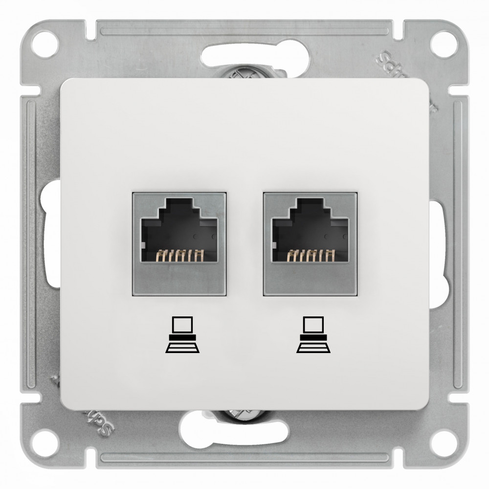 Systeme Electric Glossa Бел Розетка 2-ая компьютерная RJ45+RJ45, кат.5E