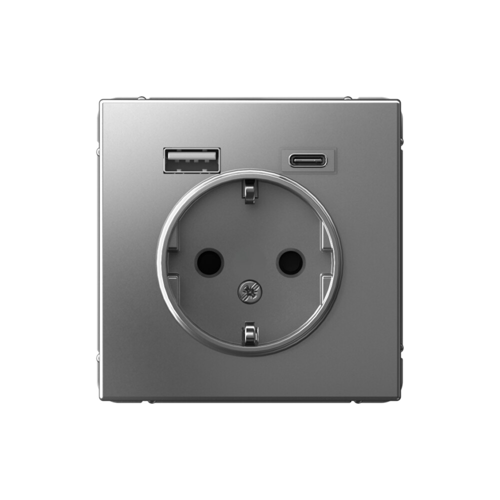 Systeme Electric ArtGallery Сталь Розетка 16А с 2 USB A+C, 5В/2,4А/3,0А, 2х5В/1,5А, механизм