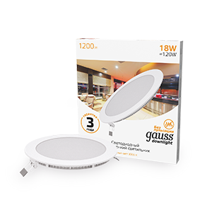 Gauss Светильник Slim круг 18W 1200lm 3000K 180-265V IP20 монтаж Ø210 225*22 LED