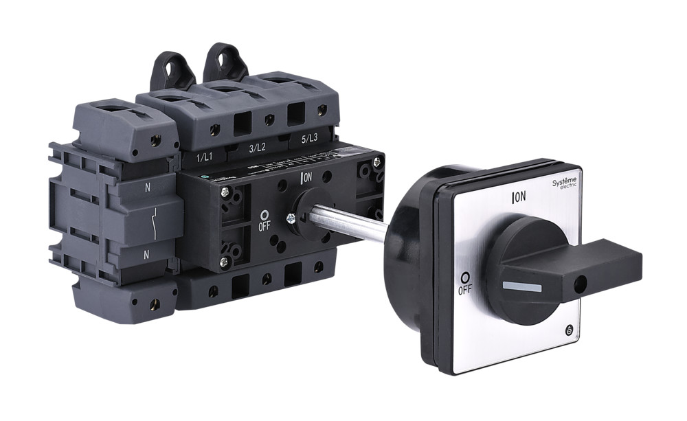 Systeme Electric SystemePact MSD  Выключатель-разъединитель 4P 175A IP20 с чёрной выносной рукояткой на дин-рейке/плате