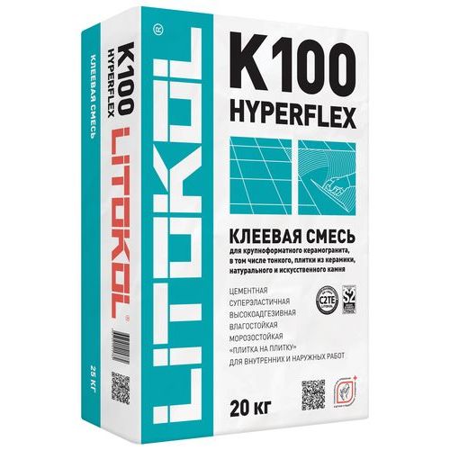 Клей для плитки Litokol HyperflexK100 (C2TE S2) белый, 20 кг / Литокол Хуперфлекс