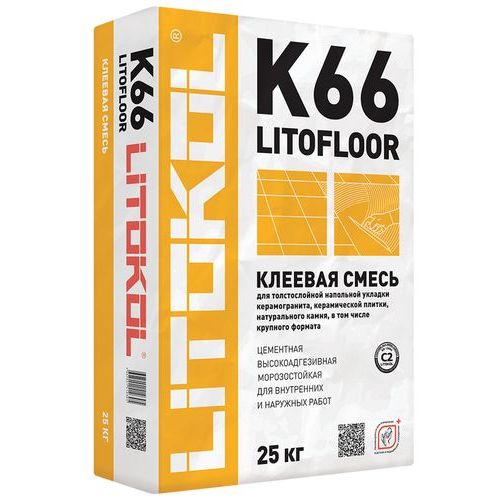 Клей для плитки Litokol Litofloor K66 (C2) серый, 25 кг / Литокол Литофлоор