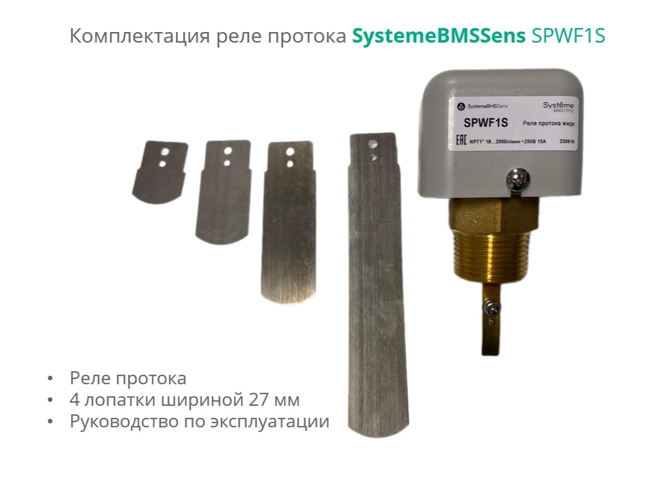 Systeme Electric Реле протока, NPT 1" DN40-DN400, уст. 18…2000л/мин, DOFC/~250В15А