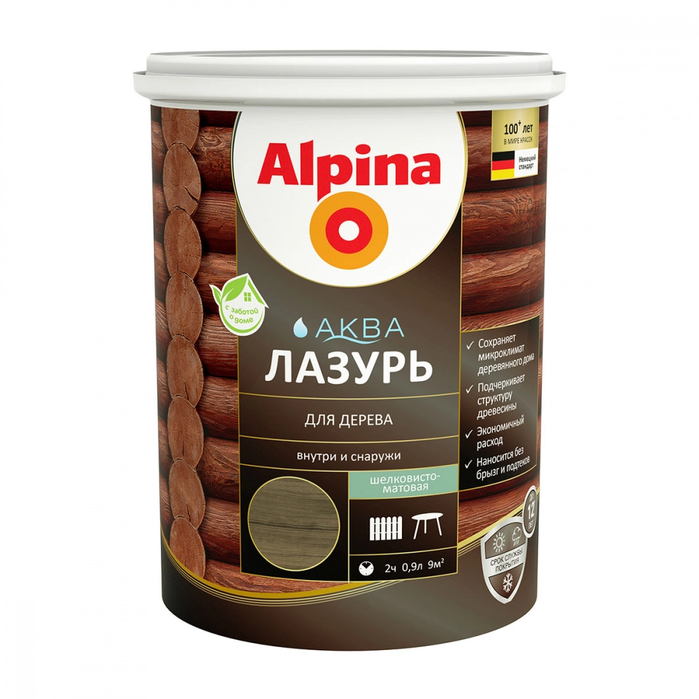 Лессирующий антисептик Alpina Аква Лазурь для дерева цветная, Черный, 0,9 л