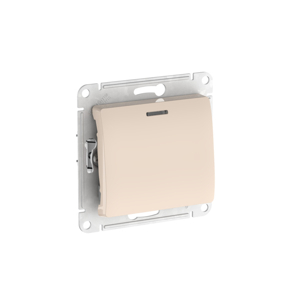 Systeme Electric Glossa Бежевый Переключатель 1-клавишный с подсвет.,сх.6а, 10АХ, мех., быстрозажим. клем.