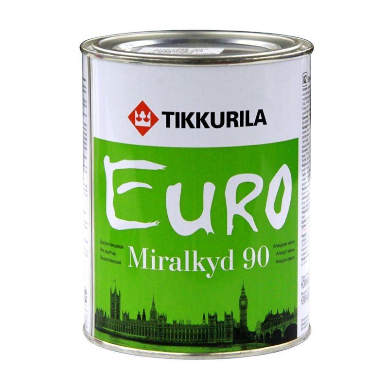 Эмаль алкидная Tikkurila Euro Miralkyd 90 высокоглянцевая, база А, 0,9л