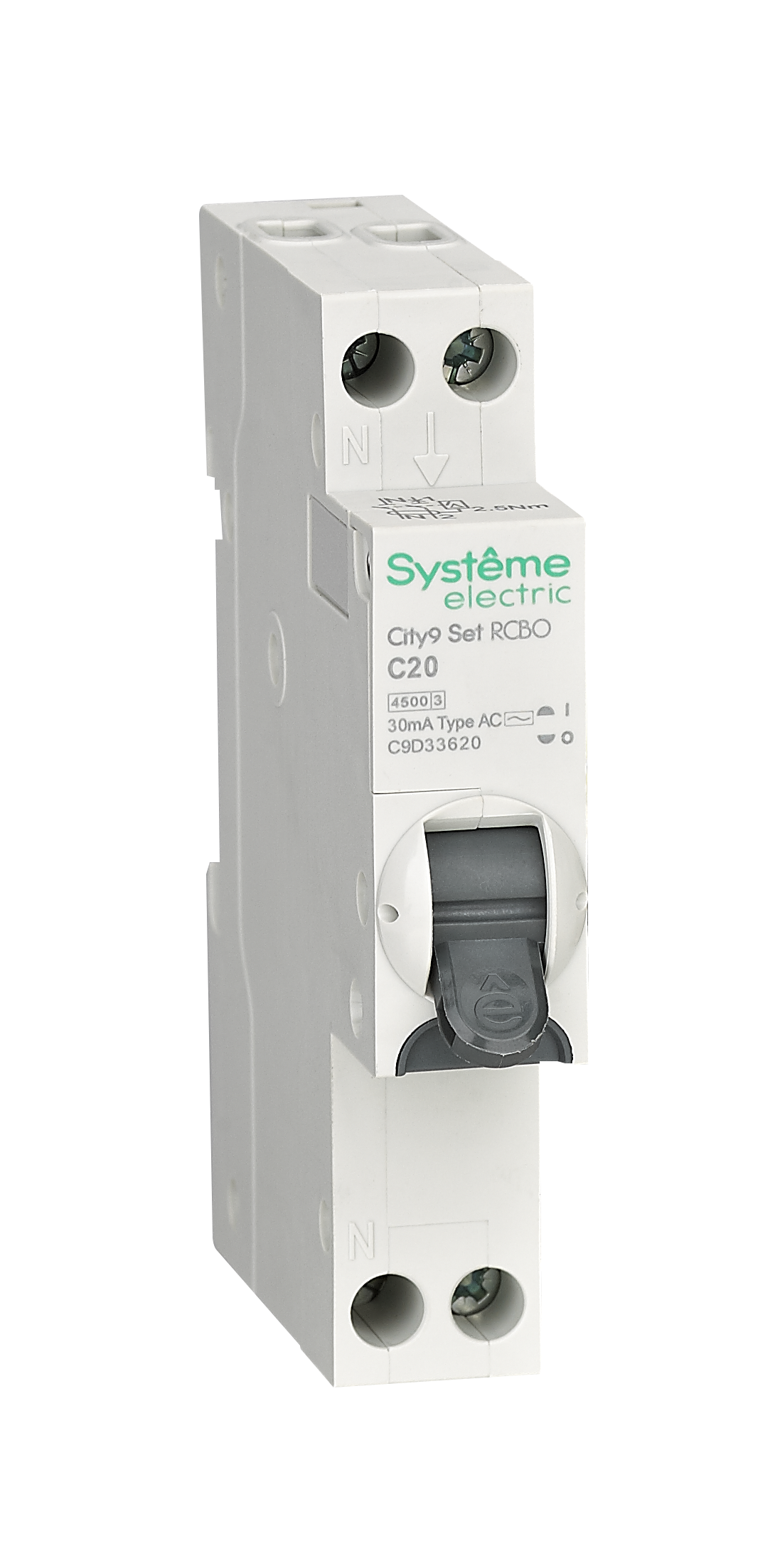 Systeme Electric City9 АВДТ 1П+Н C20 4500A 30мА AC 18мм