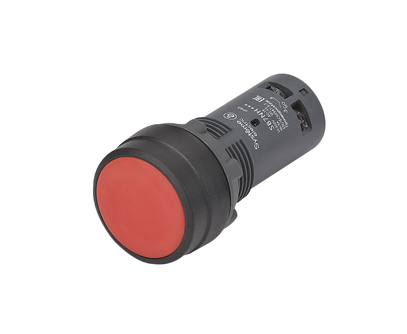 Systeme Electric Кнопка SB7 моноблочная 22мм красная с фиксацией, пластик, 1НО+1НЗ, IP65