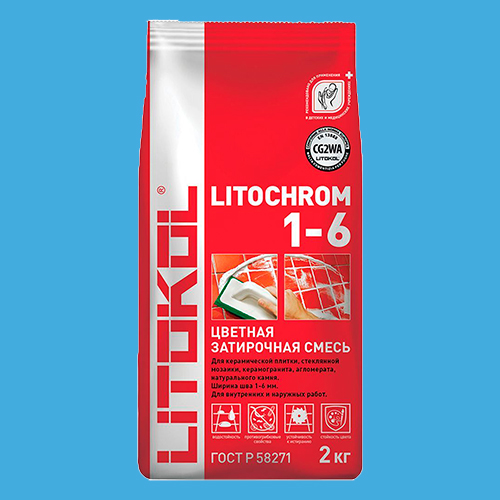 Затирка швов цементная Litokol Litochrom 1-6 C.190 васильковый, алюм.мешок 2 кг