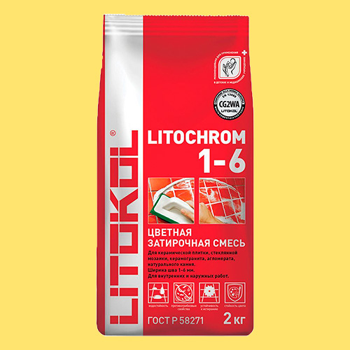 Затирка швов цементная Litokol Litochrom 1-6 C.640 желтый, алюм.мешок 2 кг