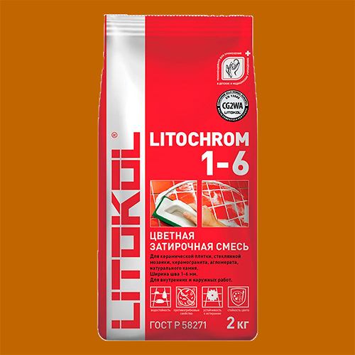 Затирка швов цементная Litokol Litochrom 1-6 C.90 красно-коричневый/терракота, алюм.мешок 2 кг