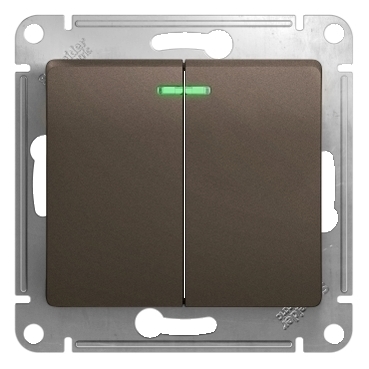 Systeme Electric Glossa Шоколад Выключатель 2-клавишный с подсветкой сх.5а, 10АХ