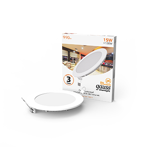 Gauss Светильник Slim круг 15W 990lm 3000K 180-265V IP20 монтаж Ø155 170*22 LED