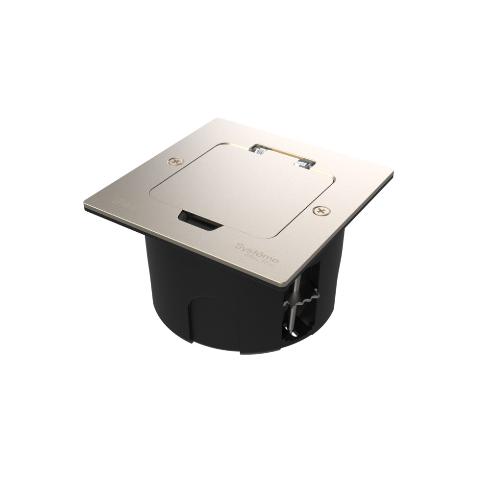 Systeme Elecrtic MultiDesk Никель Лючок на 2 модуля IP44 с монтажной коробкой для стены, фальшпола, стола, тип MDK20