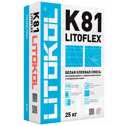 Клей для плитки Litokol Litoflex K81 (C2E) белый, 25 кг