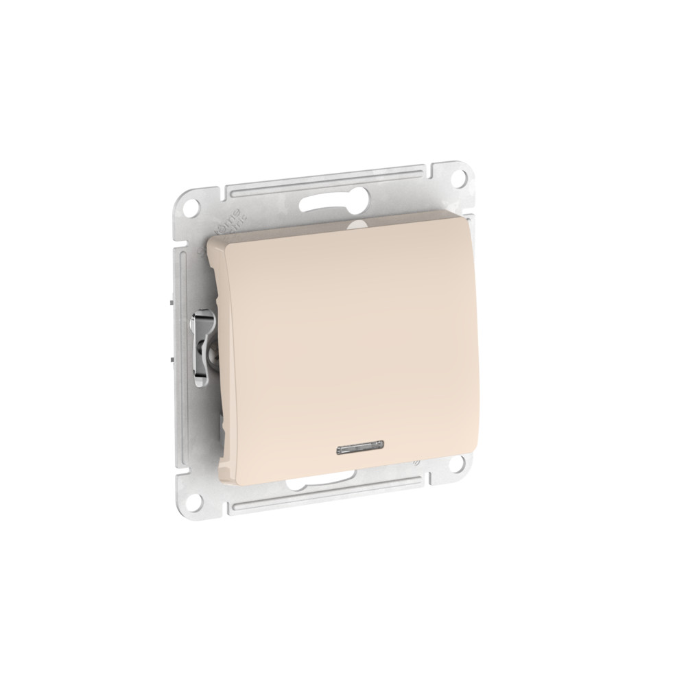 Systeme Electric Glossa Бежевый Выключатель 1-клавишный с подсветкой, сх.1а, 10АХ, мех., быстрозажим. клем.