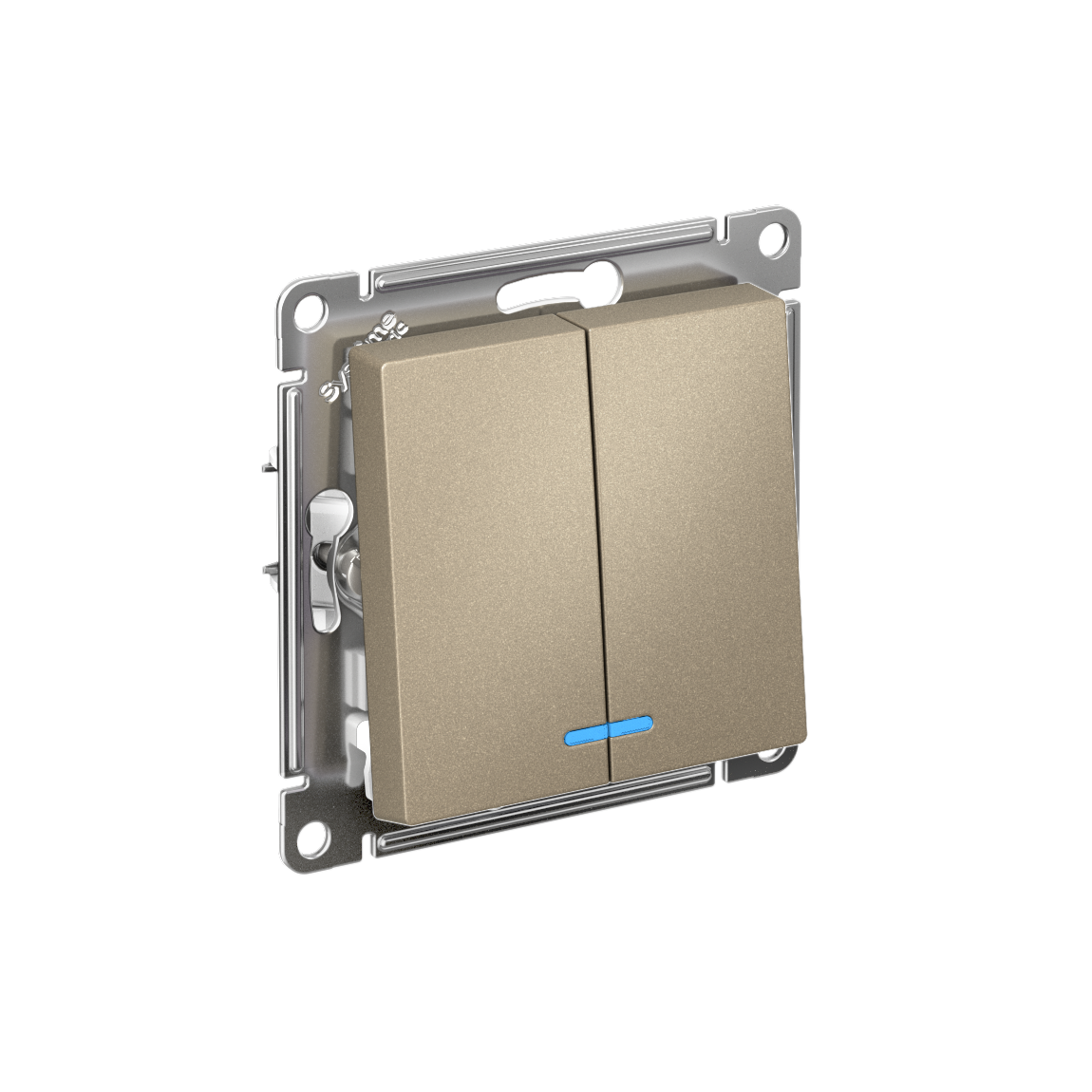 Systeme Electric AtlasDesign Шампань Выключатель 2-клавишный с подсвет.,сх.5а, 10АХ,мех., быстрозажим. клем.