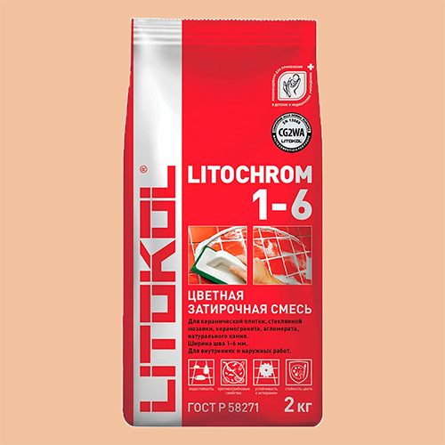 Затирка швов цементная Litokol Litochrom 1-6 C.60 бежевый/багама, алюм.мешок 2 кг