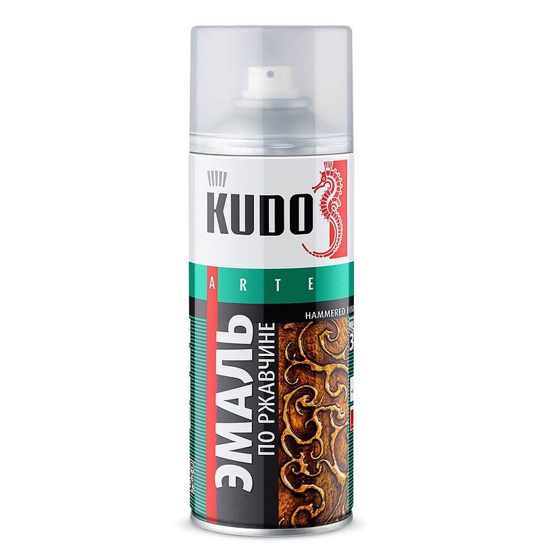 Эмаль по ржавчине KUDO молотковый эффект, серебристо-черняя, 0,52л