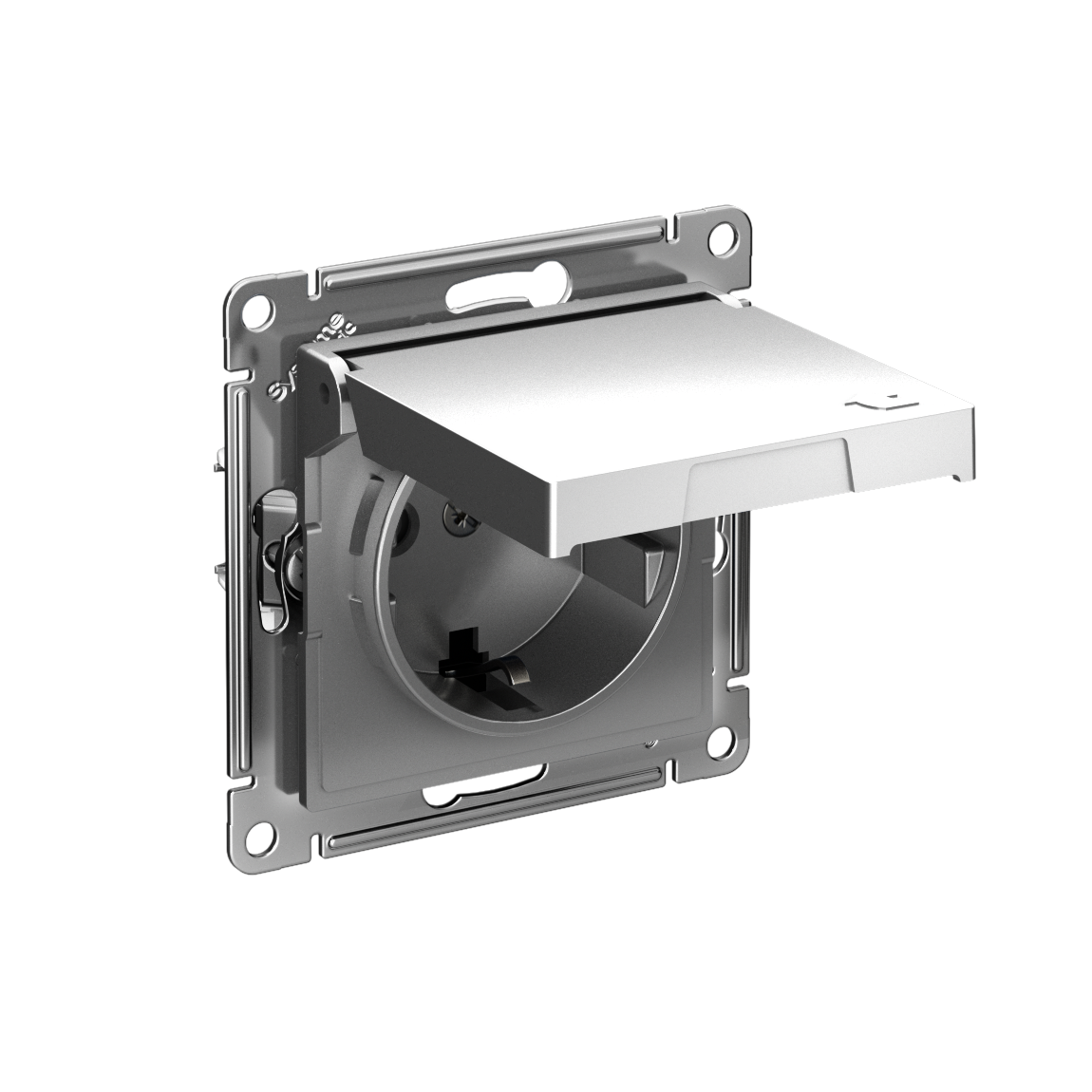 Systeme Electric AtlasDesign Сталь Розетка с заземл. со шторк. с крышкой, 16А,IP20,мех., быстрозажим. клем.