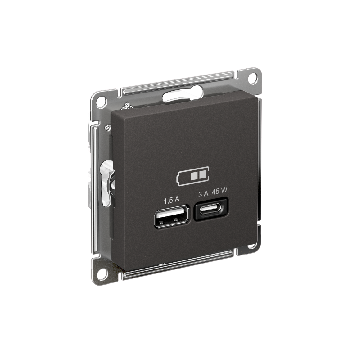 Systeme Electric AtlasDesign Базальт Розетка USB A + тип-C 45Вт высокоскор.заряд. QC, PD, механизм