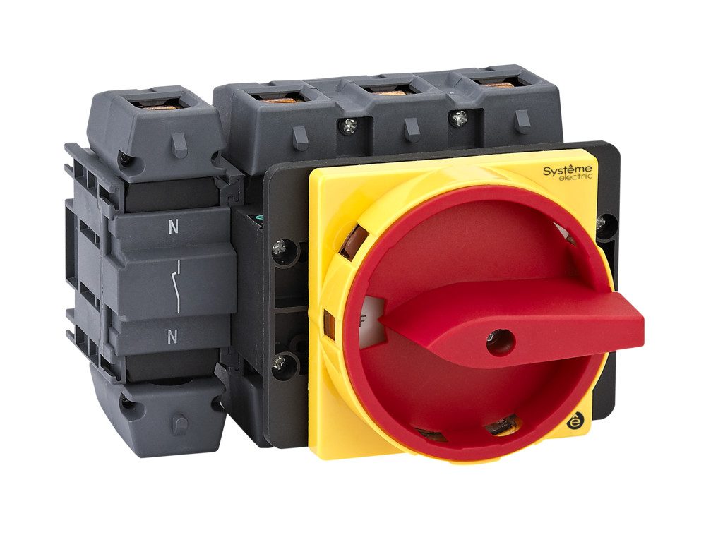 Systeme Electric SystemePact MSD  Выключатель-разъединитель 4P 125A IP20 с красной рукояткой на дверцу 4 винтами с замком