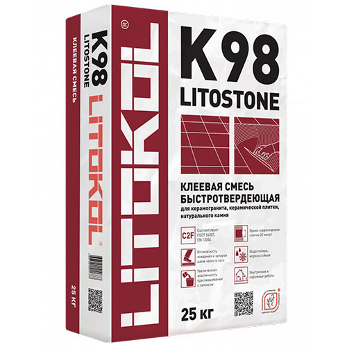 Клей для плитки Litokol Litostone K98 (C2F) серый, 25 кг / Литокол Листоне