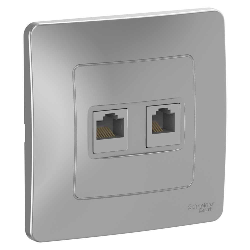 Systeme Electric Blanca внутр Алюминий Розетка 2-ая комп/ТЛФ, RJ45+RJ11