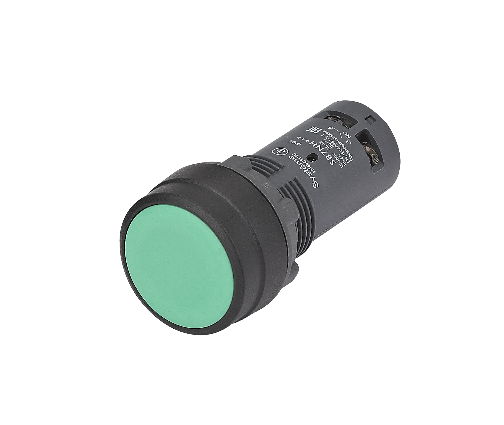 Systeme Electric Кнопка SB7 моноблочная 22мм зеленая с фиксацией, пластик, 1НО, IP65