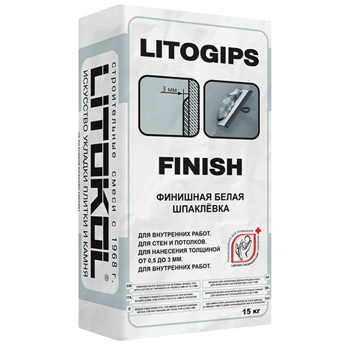 Шпаклевка гипсовая Litokol LITOGIPS FINISH белый, 15 кг / Литокол ЛИТОГИПС ФИНИШ 