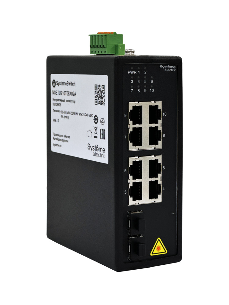 Systeme Electric Неуправляемый промышленный коммутатор Ethernet, 8x10/100/1000BaseT, 2x100/1000BaseX SFP