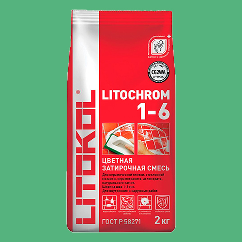 Затирка швов цементная Litokol Litochrom 1-6 С.330 киви, алюм.мешок 2 кг