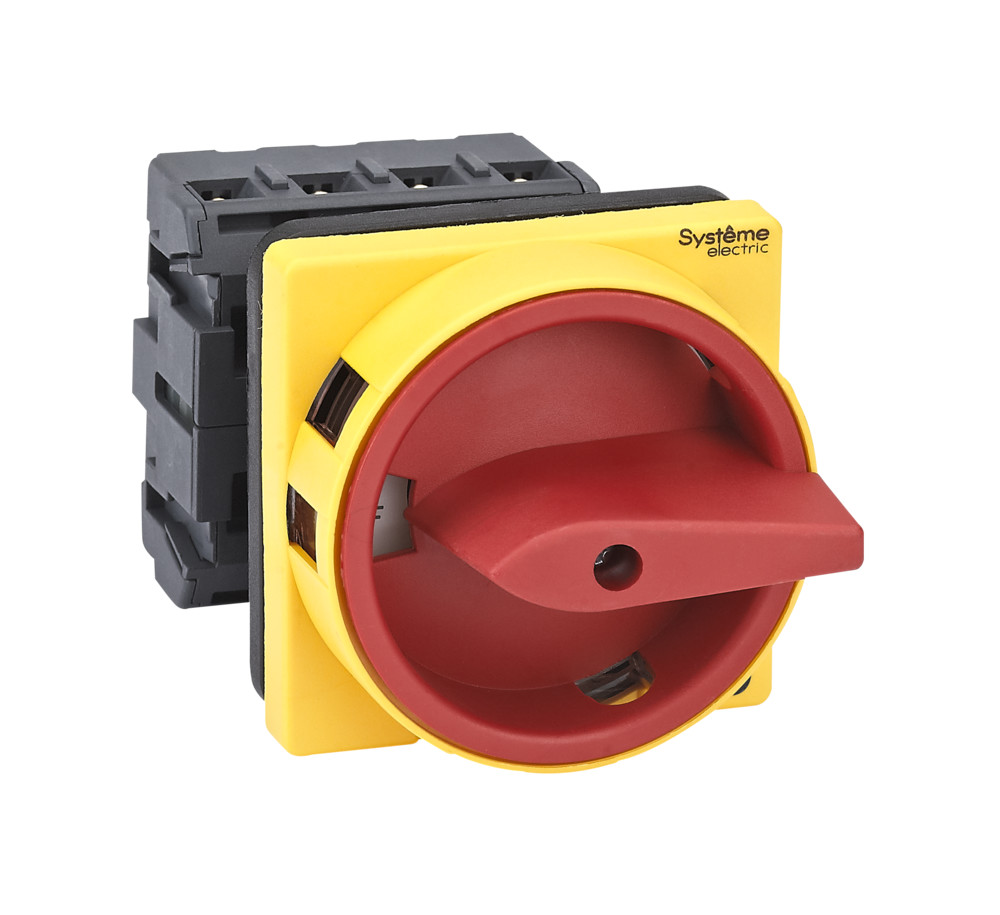 Systeme Electric SystemePact MSD  Выключатель-разъединитель 4P 25A IP20 с красной рукояткой на дверцу 4 винтами с замком