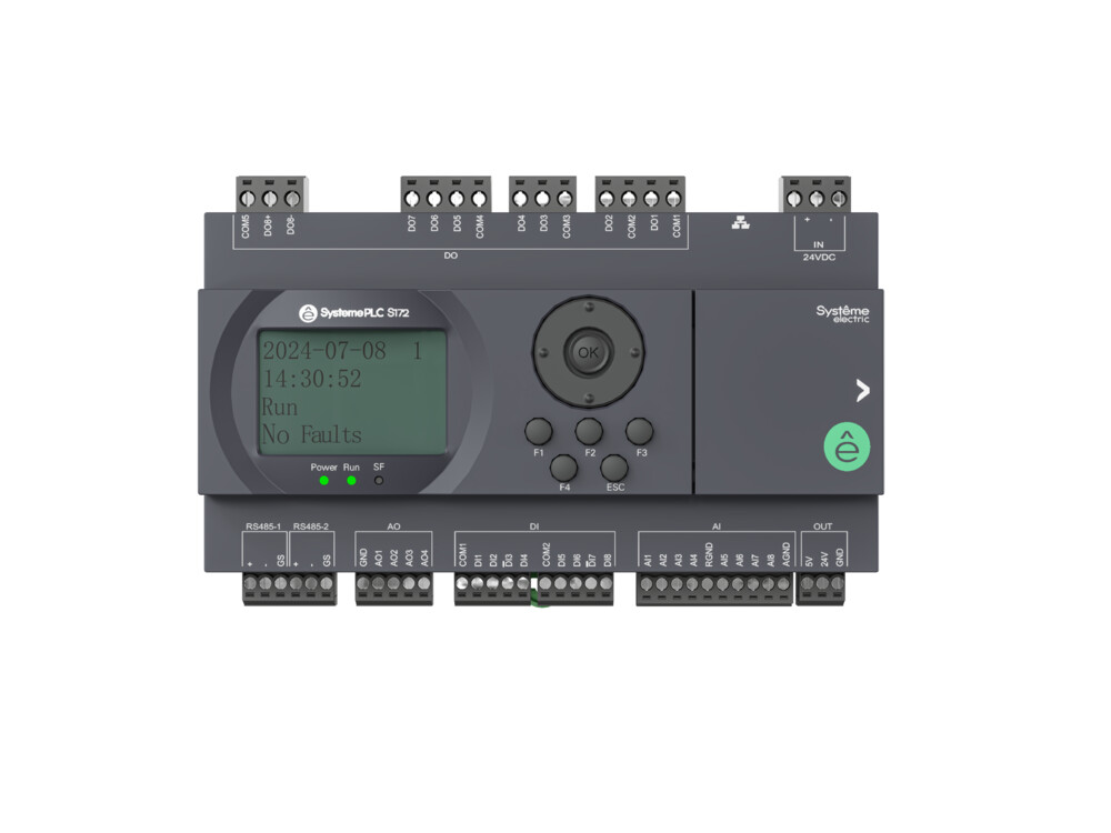 Systeme Electric ПЛК S172; 24 VDC; дисплей; 28 IO: 8 DI, 8 DO (реле), 8 AI, 4 AO; 2xRS485, 1xRJ45
