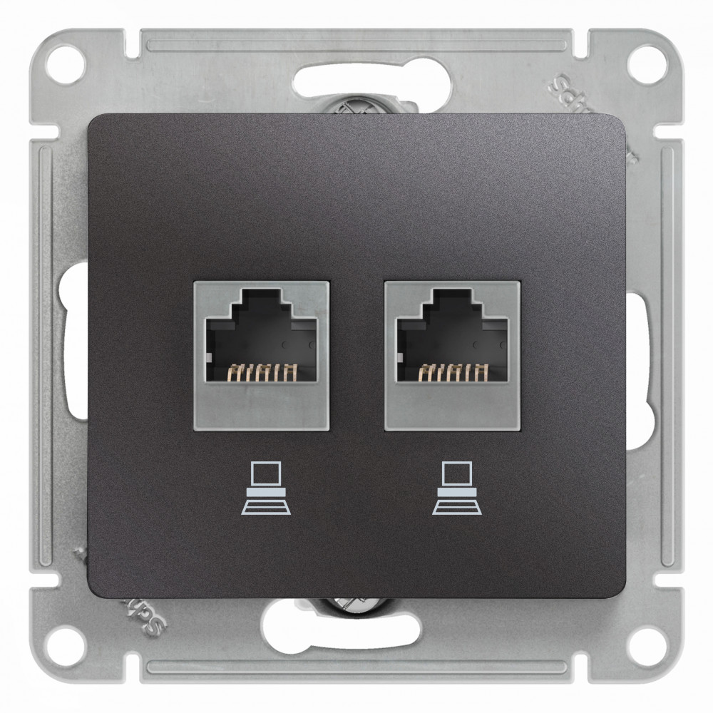 Systeme Electric Glossa Графит Розетка 2-ая компьютерная RJ45+RJ45, кат.5E
