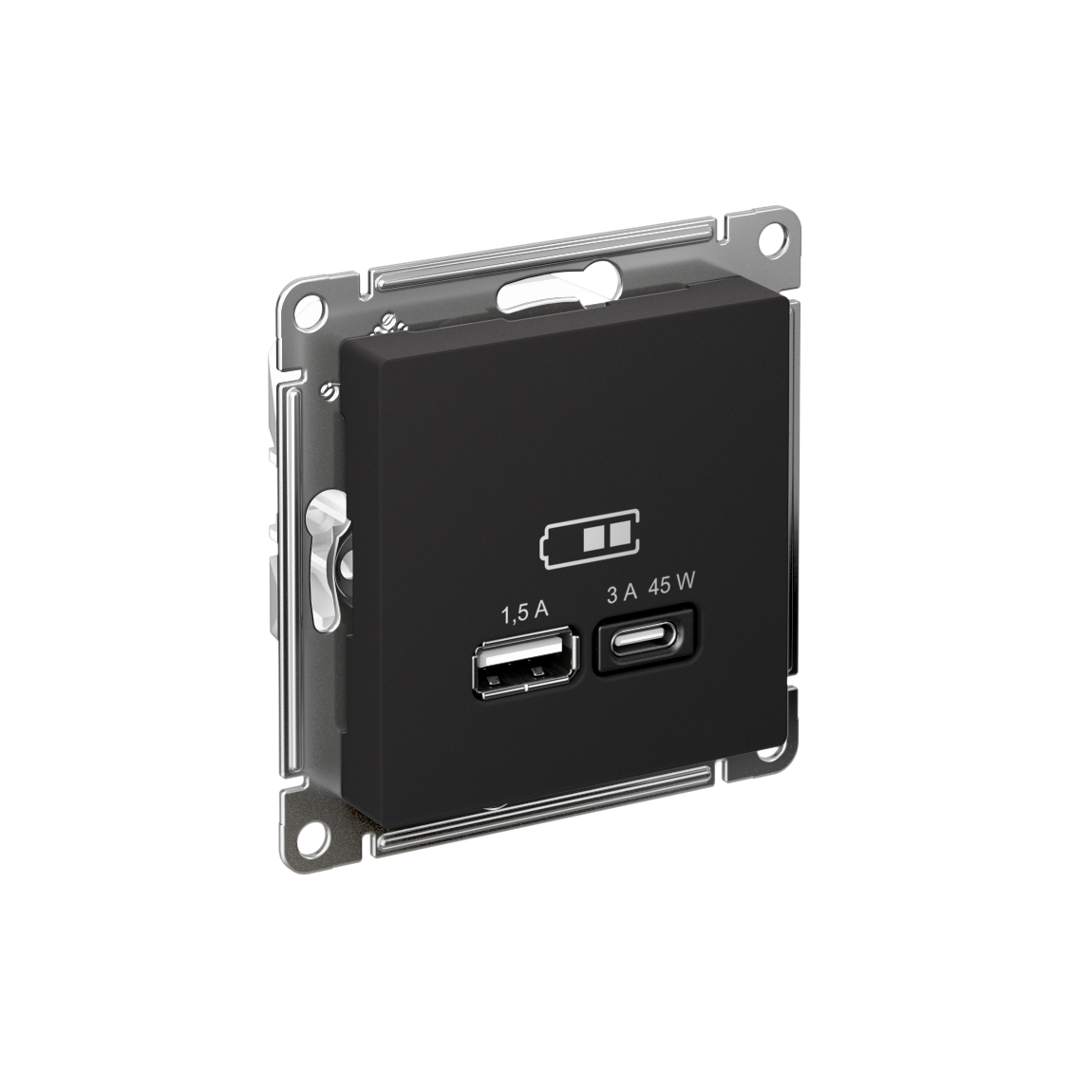 Systeme Electric AtlasDesign Карбон USB Розетка A + тип-C 45W высокоскор.заряд. QC, PD, мех.