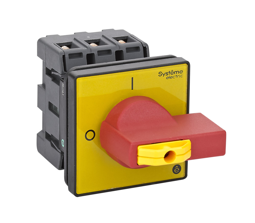 Systeme Electric SystemePact MSD  Выключатель-разъединитель 3P 63A IP20 с красной рукояткой на дверцу 4 винта 1 замок
