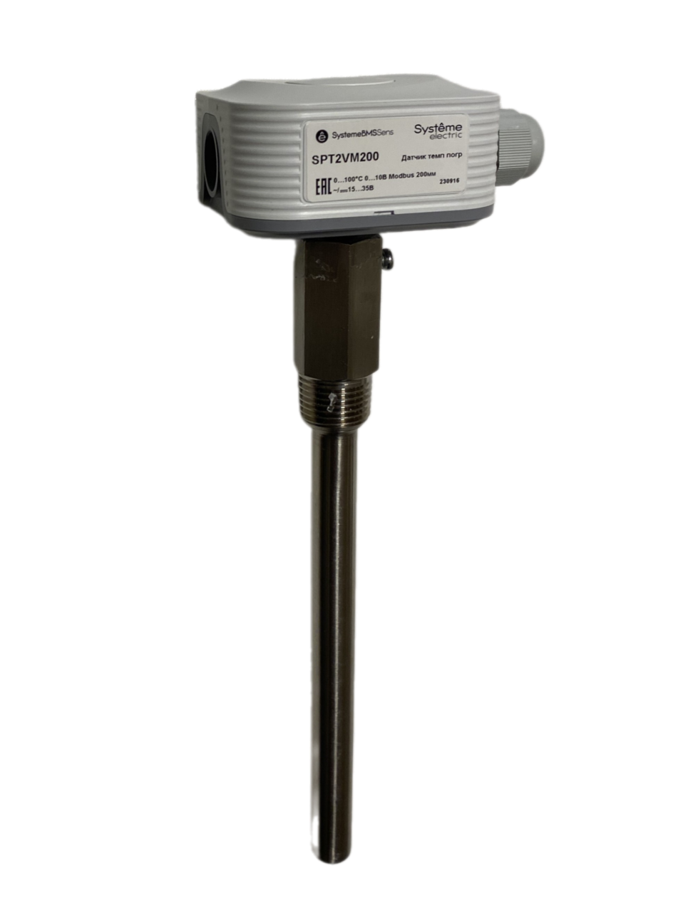Systeme Electric Датчик температуры погружной, 0…+100°С 0…10В RS485/Modbus 200мм ~24В±20%/=15…35В с гильзой 150мм