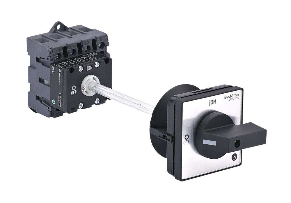 Systeme Electric SystemePact MSD  Выключатель-разъединитель 4P 40A IP20 с чёрной выносной рукояткой на дин-рейке/плате