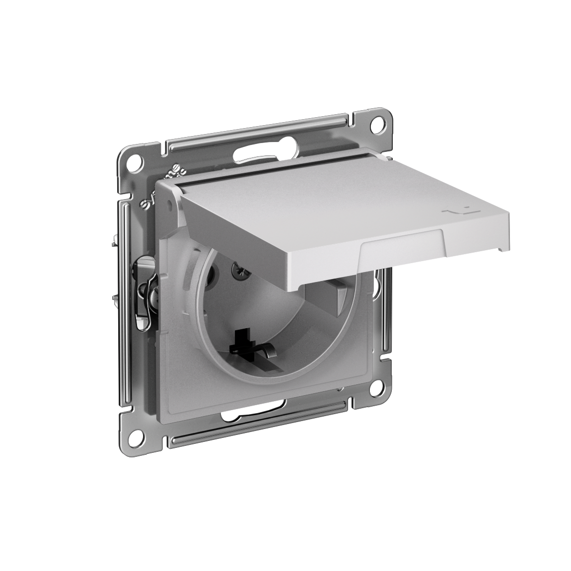 Systeme Electric AtlasDesign Алюминий Розетка с заземл. со шторк. с крышкой, 16А,IP20, мех., быстрозажим. клем.