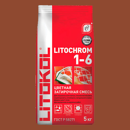 Затирка швов цементная Litokol Litochrom 1-6 C.500 красный кирпич, алюм.мешок 5 кг
