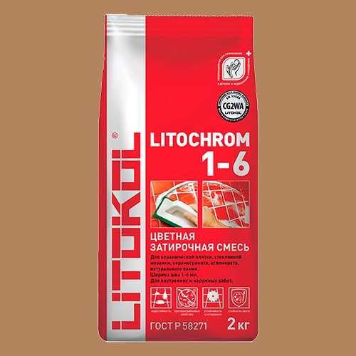 Затирка швов цементная Litokol Litochrom 1-6 C.80 коричневый/карамель, алюм.мешок 2 кг