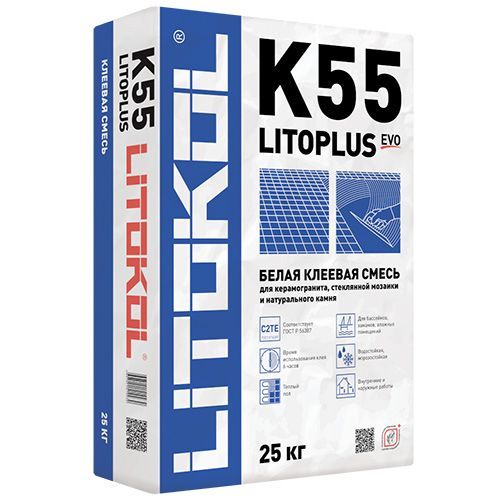 Клей для плитки Litokol Litoplus K55 (C2TE) белый, 25 кг