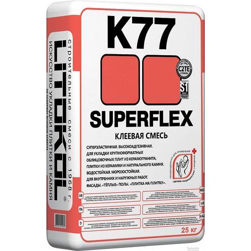 Клей для плитки Litokol SUPERFLEX K77 (C2TE S1) серый, 25 кг