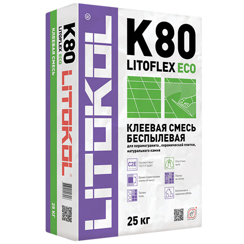 Клей для плитки Litokol Litoflex K80 Eco (C2E) серый, 25 кг / Литокол Литофлекс