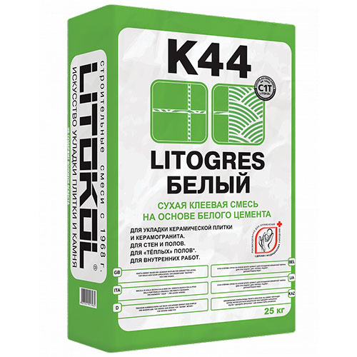 Клей для плитки Litokol Litogres K44 (C1) белый, 25 кг / Литокол Литогрес